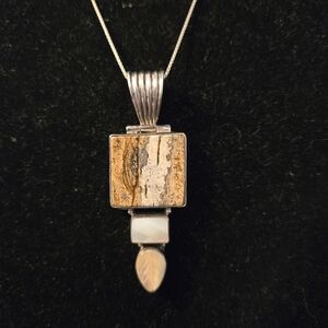 NATIVE STERLING SILVER AGATE & MOP Necklace 22" STERLING CHAIN